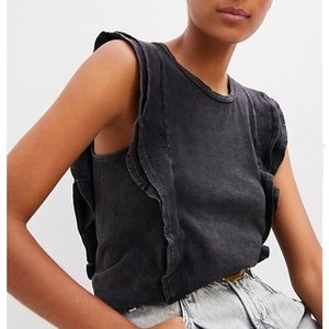 Anthropologie Eri+ Ali Washed Ruffle Top Black M